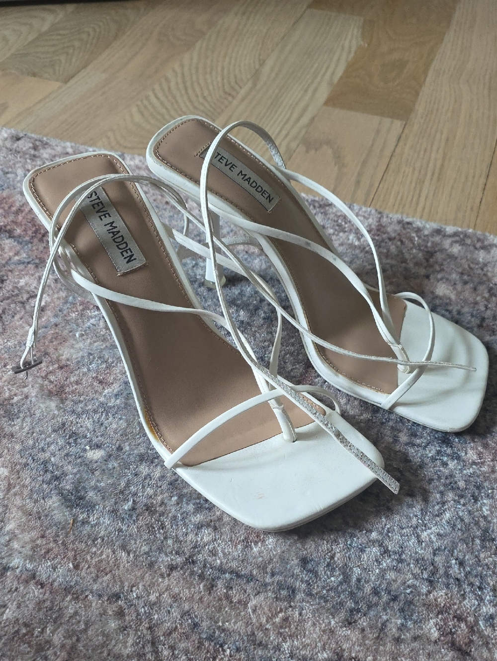 Steve Madden White Strappy Square-Toe Heeled Sandals